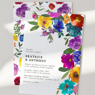 Bright & Bold Watercolor Floral Wedding Invitation