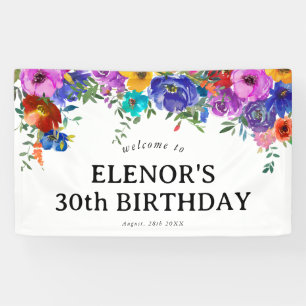 Bright & Bold Watercolor Florals 30th Birthday Banner