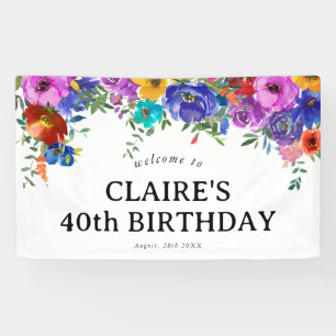 Bright & Bold Watercolor Florals 40th Birthday Banner