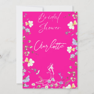 Bright bold wild flowers script bridal  invitation