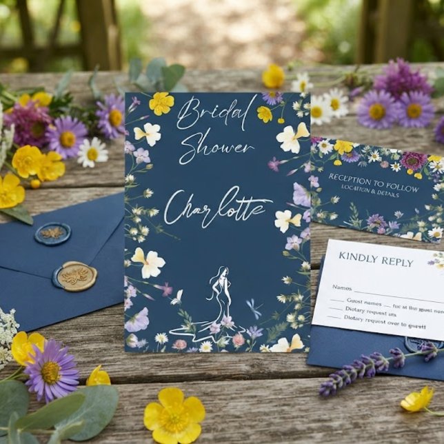 Bright bold wild flowers script bridal  invitation (Creator Uploaded)