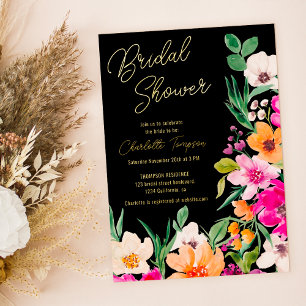 Bright bold wild flowers script bridal shower
