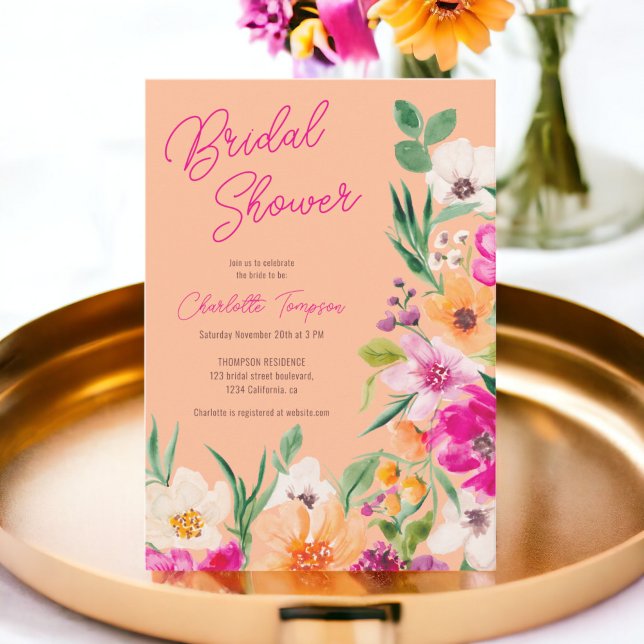 Bright bold wild flowers script bridal shower invitation (Bright bold wild flowers script bridal shower invitation)