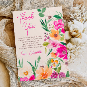 Bright bold wild flowers script bridal shower thank you card