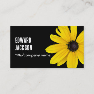 bright boold sunny yellow flower photo on black business card