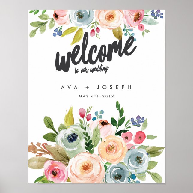 BRIGHT BOTANICAL WELCOME TO OUR WEDDING -GREY POSTER (Front)