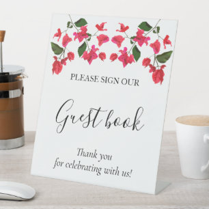 Bright Bougainvillea Pedestal Sign Guest book