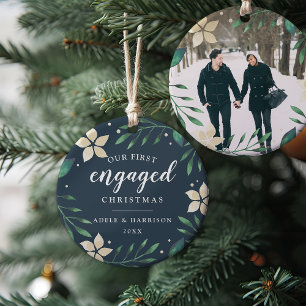 Bright Boughs   First Engaged Christmas Photo Ceramic Tree Decoration