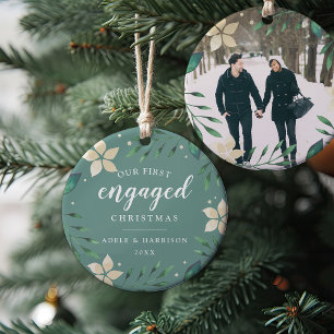 Bright Boughs   First Engaged Christmas Photo Ceramic Tree Decoration