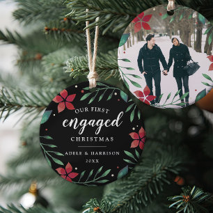 Bright Boughs   First Engaged Christmas Photo Ceramic Tree Decoration