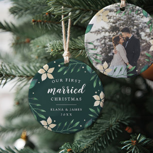 Bright Boughs   First Married Christmas Photo Ceramic Tree Decoration