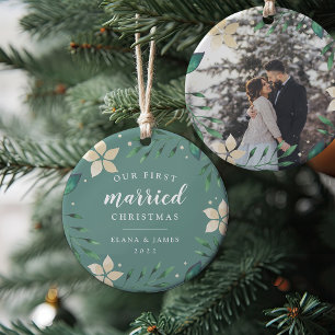 Bright Boughs   First Married Christmas Photo Ceramic Tree Decoration