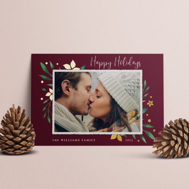 Bright Boughs | Happy Holidays Photo Foil Holiday Card (Creator Uploaded)