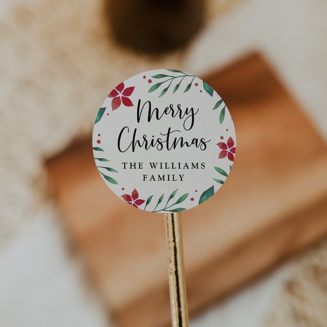 Bright Boughs | Personalised Merry Christmas Classic Round Sticker (Creator Uploaded)