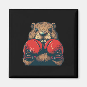 Bright Boxing Beaver With Gloves Emblem For A Stro Magnet