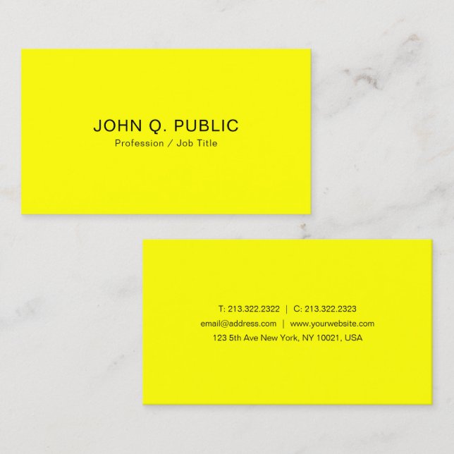 Bright Brilliant Neon Yellow Template Modern Business Card (Front/Back)
