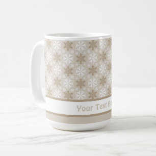 Bright Brown Tan Winter White Snowflake Pattern Coffee Mug