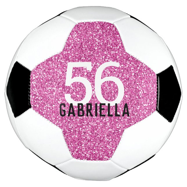 Bright Bubblegum Pink Sparkly Number and Name Football (Rotated)