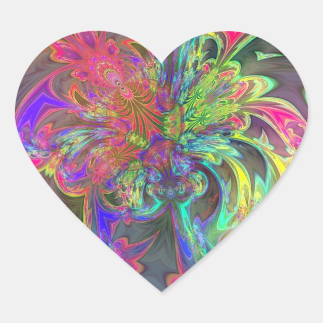Bright Burst of Colour – Salmon & Indigo Deva Heart Sticker (Front)