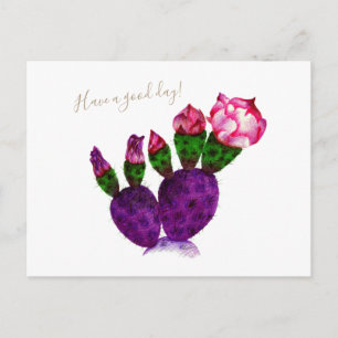 Bright Cactus with Flower Pen Drawing Botanical Postcard