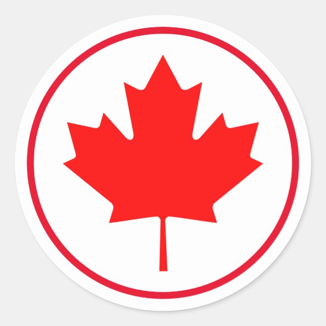 Bright Canadian Maple Leaf Canada Day Red White Classic Round Sticker (Front)