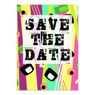Bright Candy 80s Memphis Style Save the Date Invitation