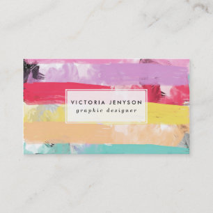 Bright Candy Pastel Watercolor Abstract Stripes Business Card