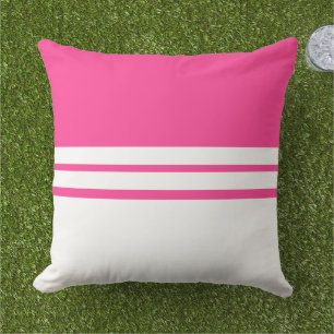 Bright Candy Pink White Colour Block Racing Stripe Cushion