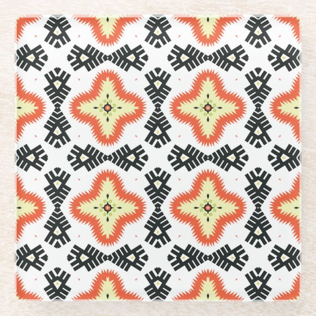 Bright Carpet: Ethnic Aztec Ornament Glass Coaster (Front)
