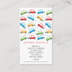 Bright Cars Boy Baby Shower Diaper Raffle Ticket Enclosure Card