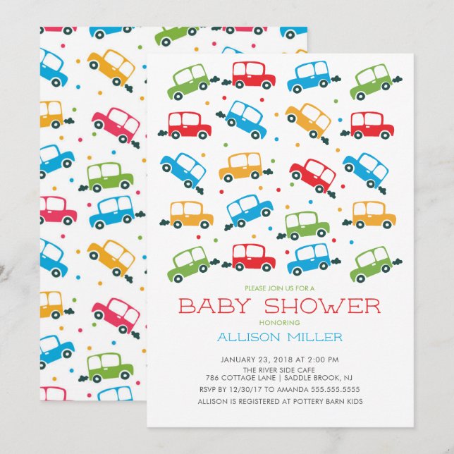 Bright Cars Oh Boy Baby Shower Invitation (Front/Back)