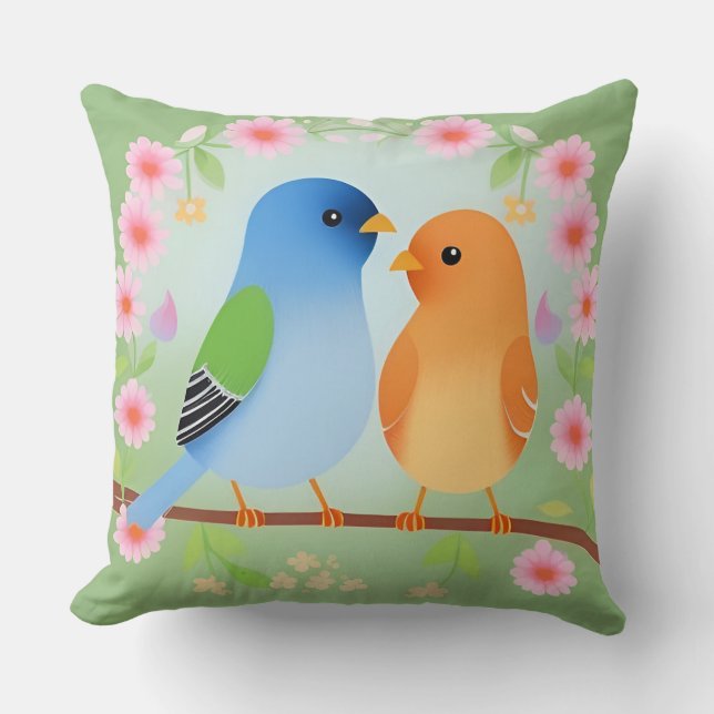 🎨 Bright Cartoon Birds Throw Pillow Home Accent  (Front)
