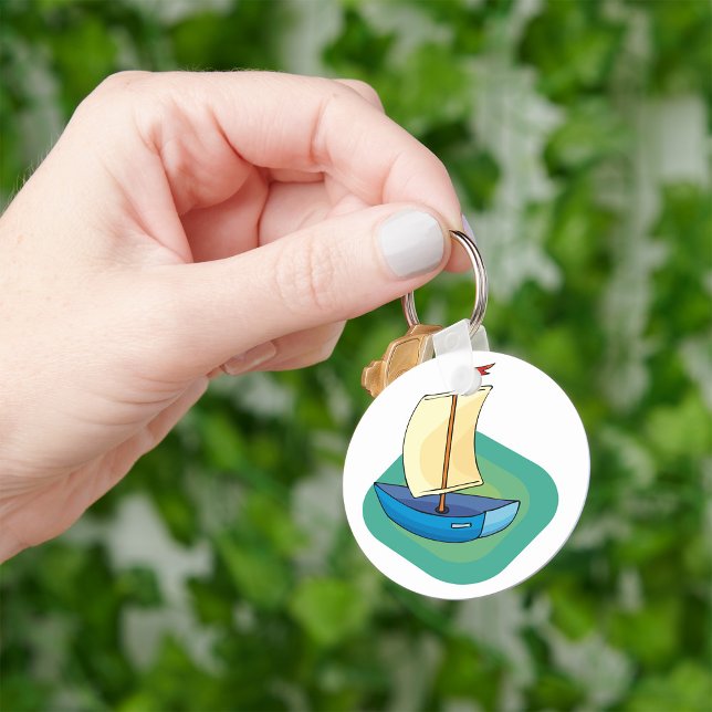 Bright Cartoon Boat with Sail Fun Nautical Key Ring (Creator Uploaded)