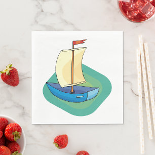 Bright Cartoon Boat with Sail Fun Nautical Napkin