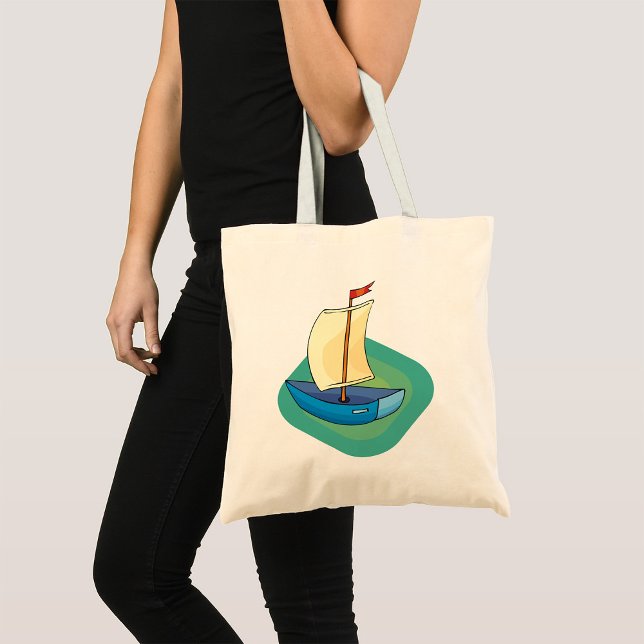Bright Cartoon Boat with Sail Fun Nautical Tote Bag (Creator Uploaded)
