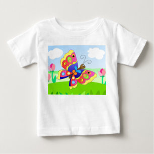 bright cartoon butterfly on a field among flowers baby T-Shirt