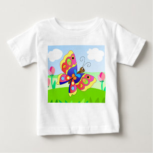 bright cartoon butterfly on a field among flowers baby T-Shirt