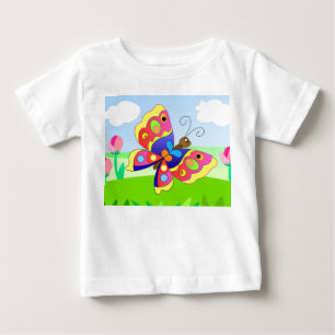 bright cartoon butterfly on a field among flowers baby T-Shirt
