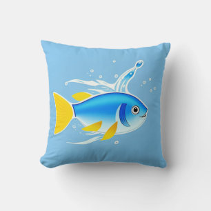 Bright Cartoon Fish with Water Splashes Cushion