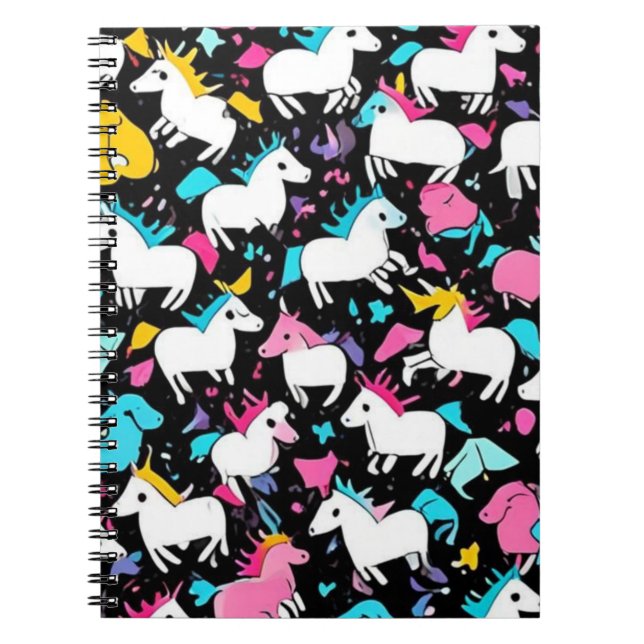 Bright Cartoon Unicorns Notebook (Front)