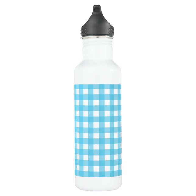 Bright cerulean blue gingham 710 ml water bottle (Right)