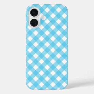 Bright cerulean blue gingham  iPhone 16 case