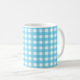 Bright cerulean blue gingham coffee mug