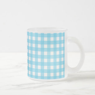 Bright cerulean blue gingham frosted glass coffee mug