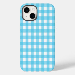 Bright cerulean blue gingham iPhone 14 case