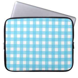 Bright cerulean blue gingham laptop sleeve