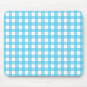 Bright cerulean blue gingham mouse mat