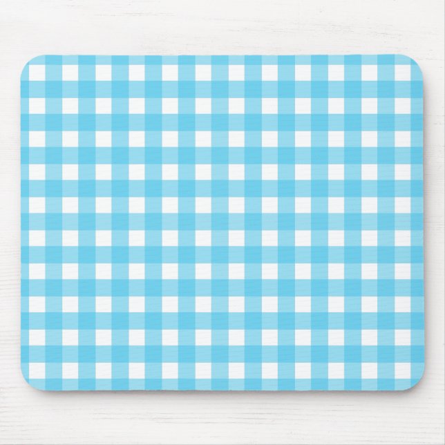 Bright cerulean blue gingham mouse mat (Front)