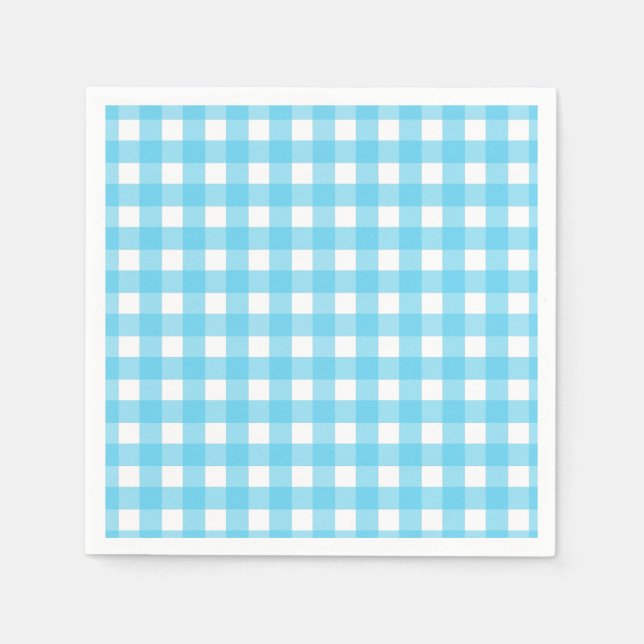 Bright cerulean blue gingham napkin (Front)