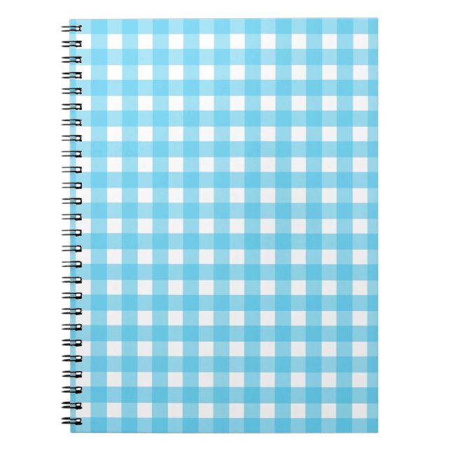 Bright cerulean blue gingham notebook (Front)
